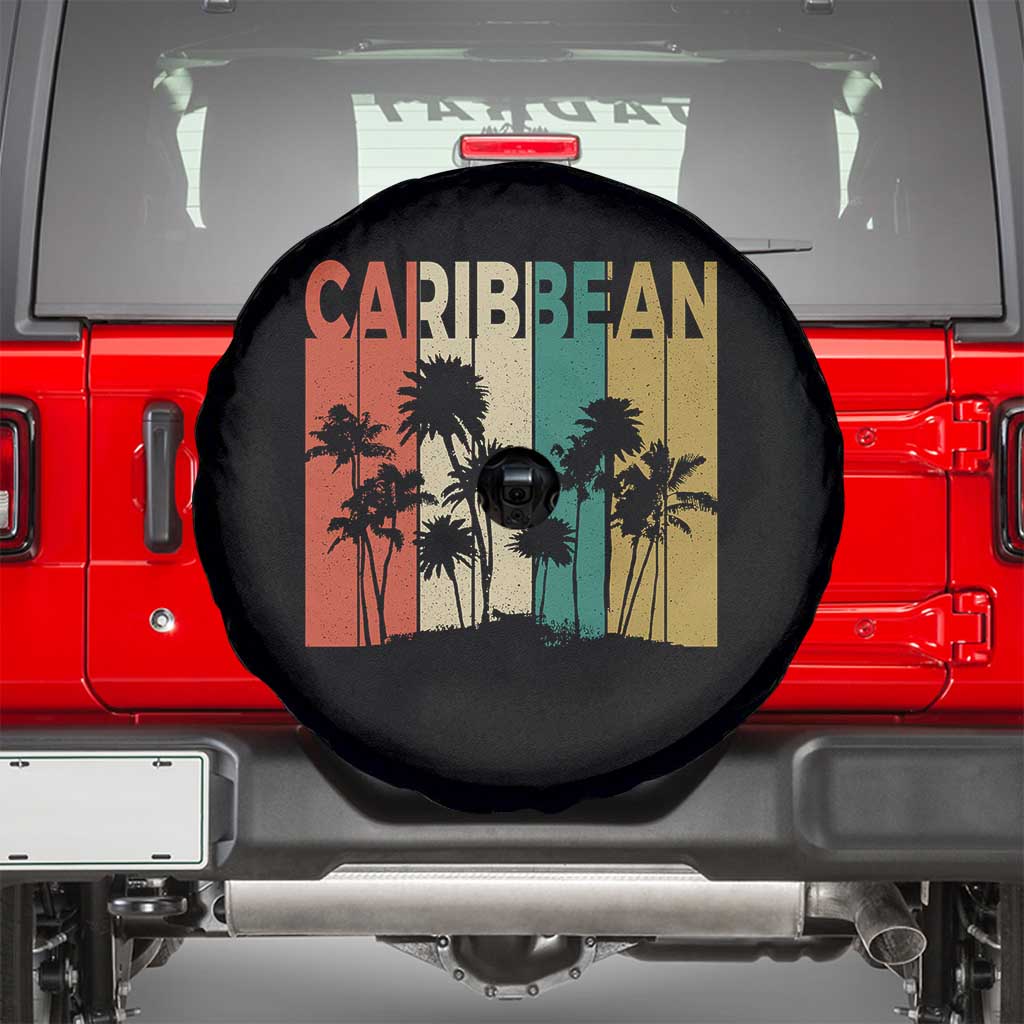 Funny Caribbean Vintage Palm Tree Sunset Summer Beach Vacation Spare Tire Cover