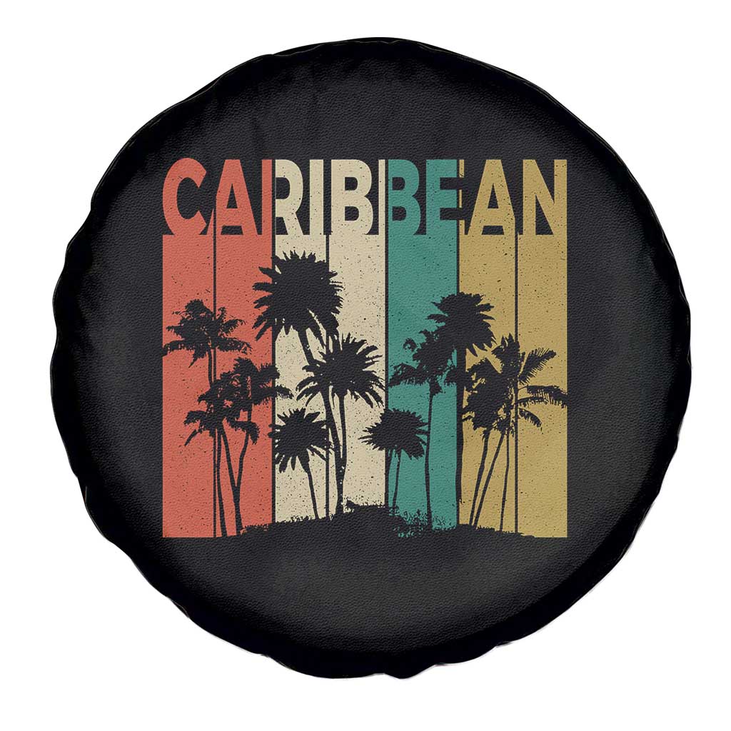 Funny Caribbean Vintage Palm Tree Sunset Summer Beach Vacation Spare Tire Cover