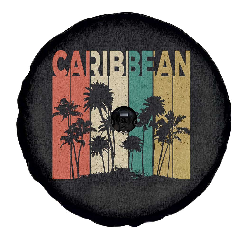 Funny Caribbean Vintage Palm Tree Sunset Summer Beach Vacation Spare Tire Cover
