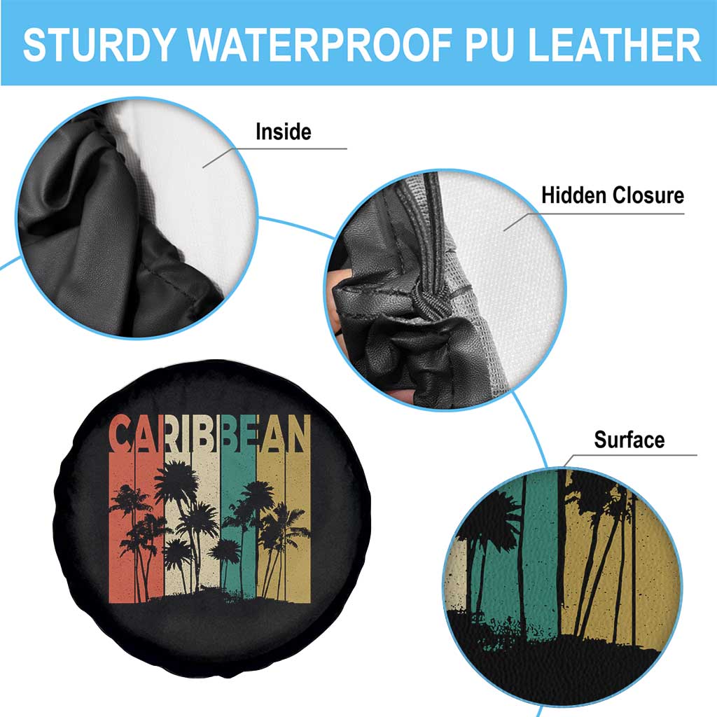 Funny Caribbean Vintage Palm Tree Sunset Summer Beach Vacation Spare Tire Cover