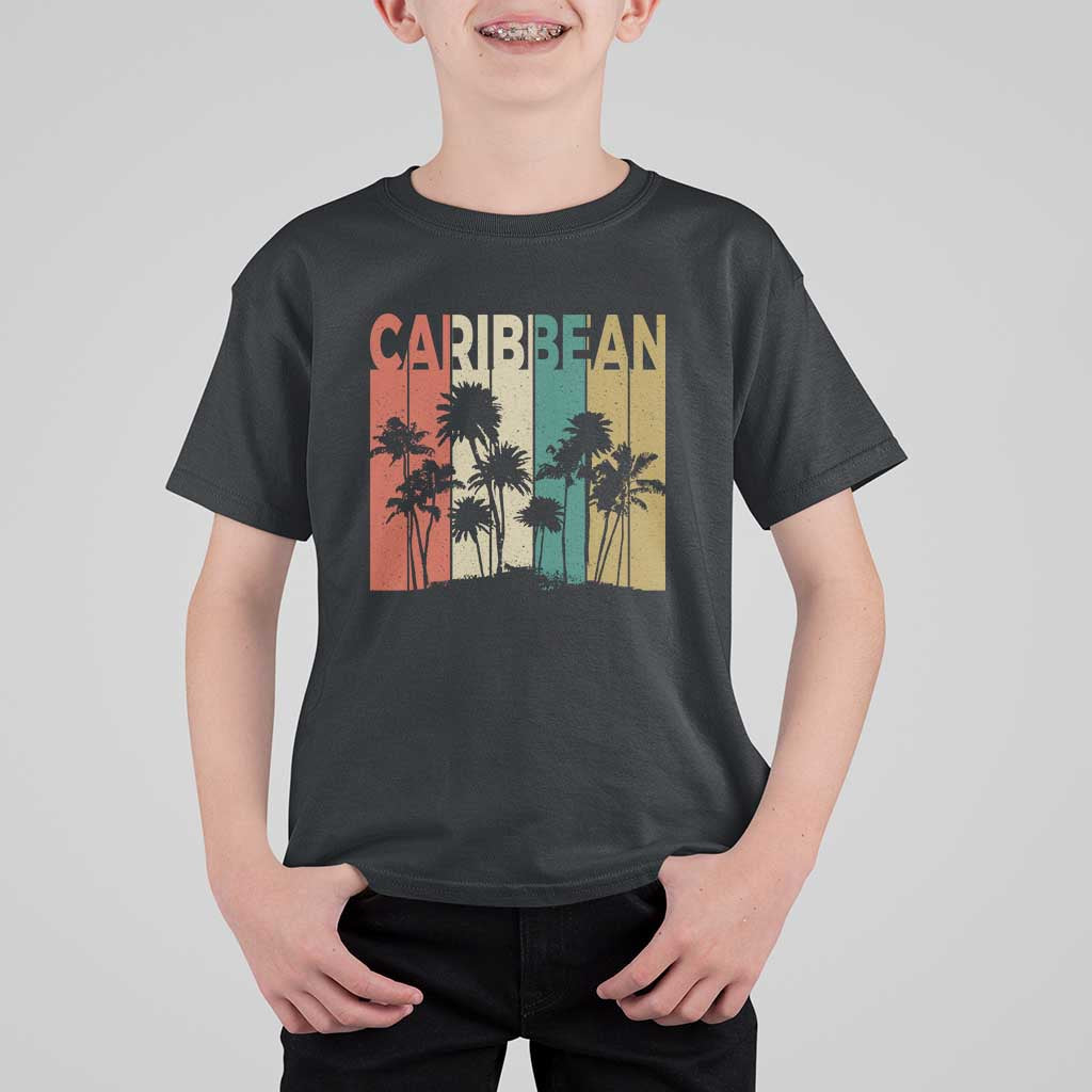 Funny Caribbean Vintage Palm Tree Sunset Summer Beach Vacation T Shirt For Kid