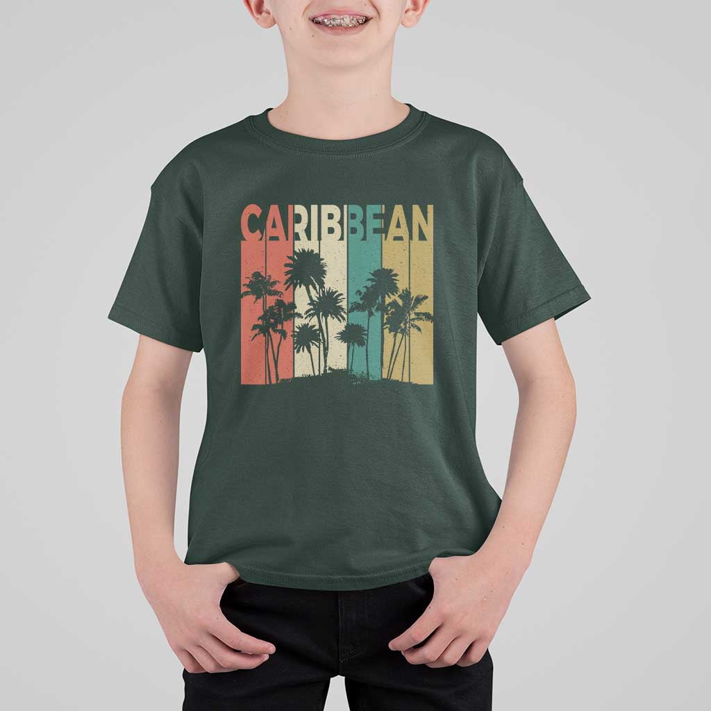Funny Caribbean Vintage Palm Tree Sunset Summer Beach Vacation T Shirt For Kid