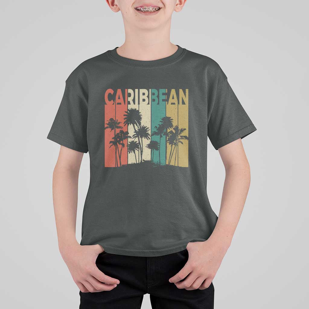 Funny Caribbean Vintage Palm Tree Sunset Summer Beach Vacation T Shirt For Kid