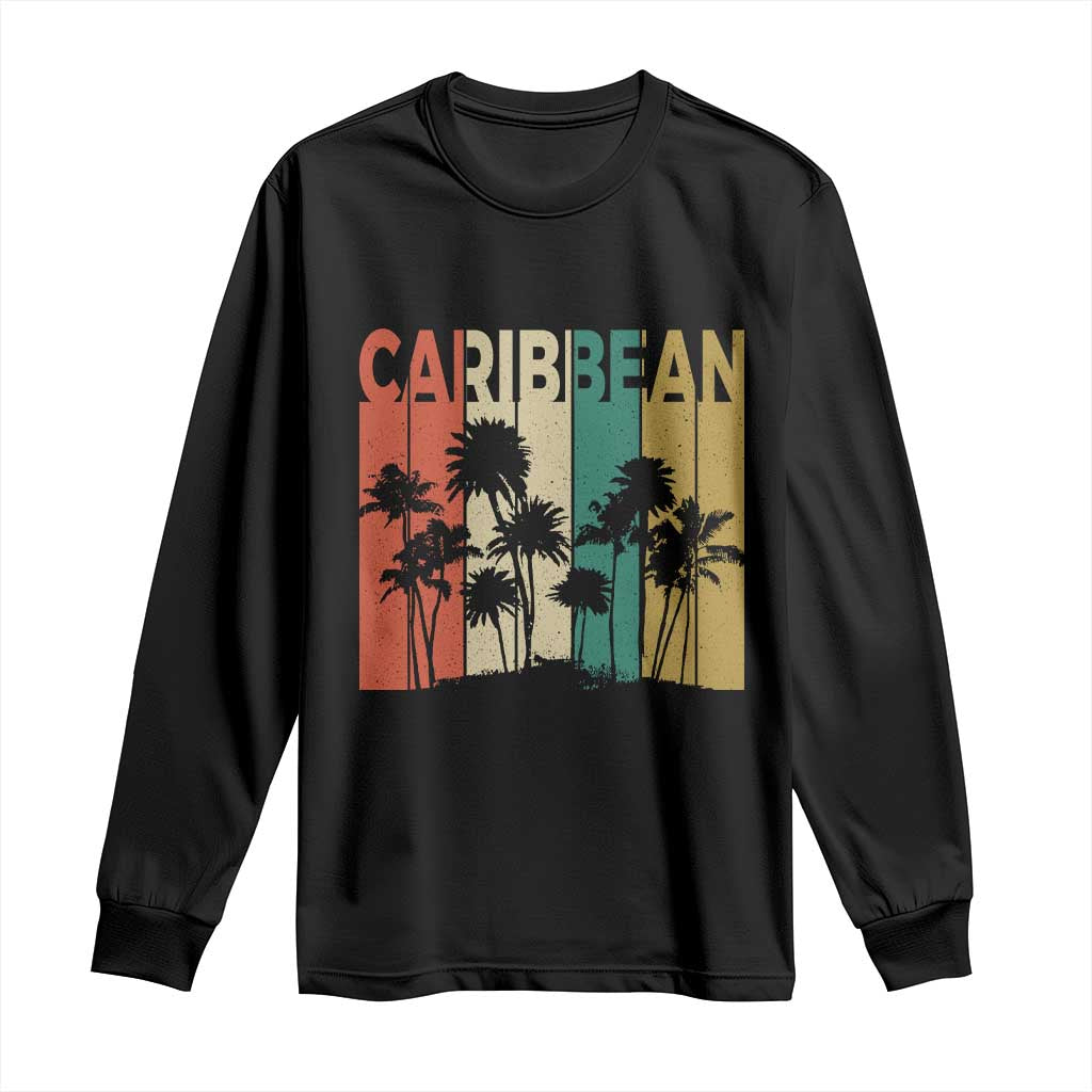 Funny Caribbean Vintage Palm Tree Sunset Summer Beach Vacation Long Sleeve Shirt
