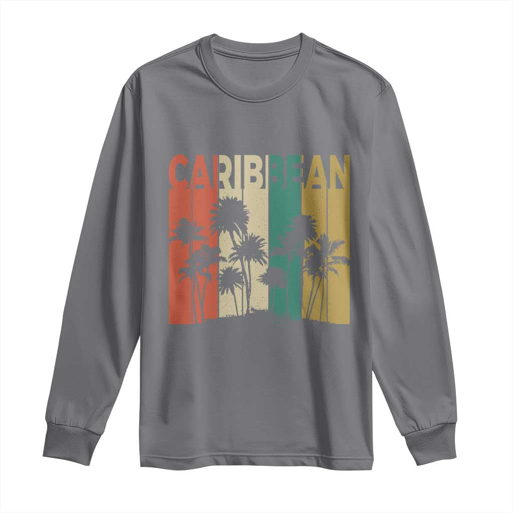 Funny Caribbean Vintage Palm Tree Sunset Summer Beach Vacation Long Sleeve Shirt