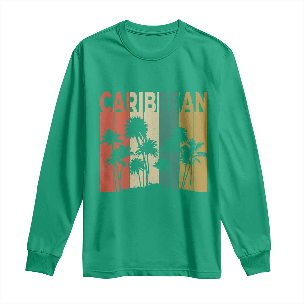 Funny Caribbean Vintage Palm Tree Sunset Summer Beach Vacation Long Sleeve Shirt