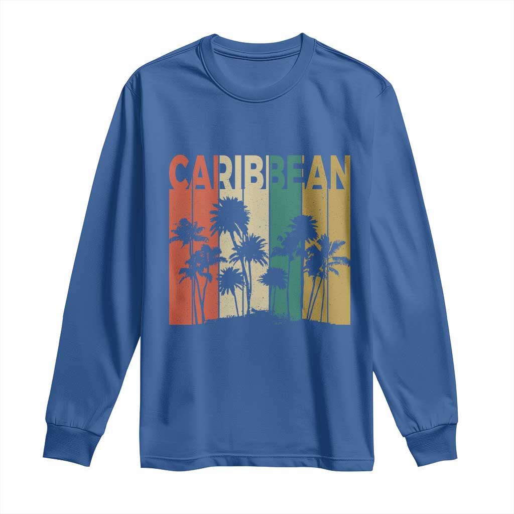 Funny Caribbean Vintage Palm Tree Sunset Summer Beach Vacation Long Sleeve Shirt