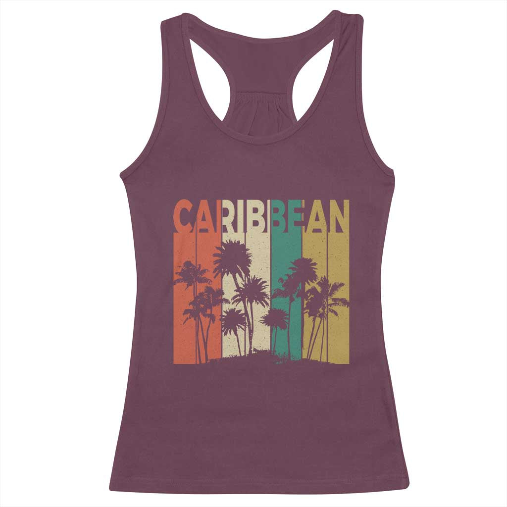 Funny Caribbean Vintage Palm Tree Sunset Summer Beach Vacation Racerback Tank Top