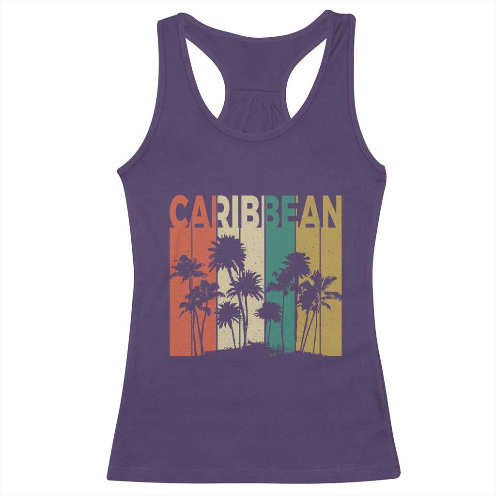 Funny Caribbean Vintage Palm Tree Sunset Summer Beach Vacation Racerback Tank Top