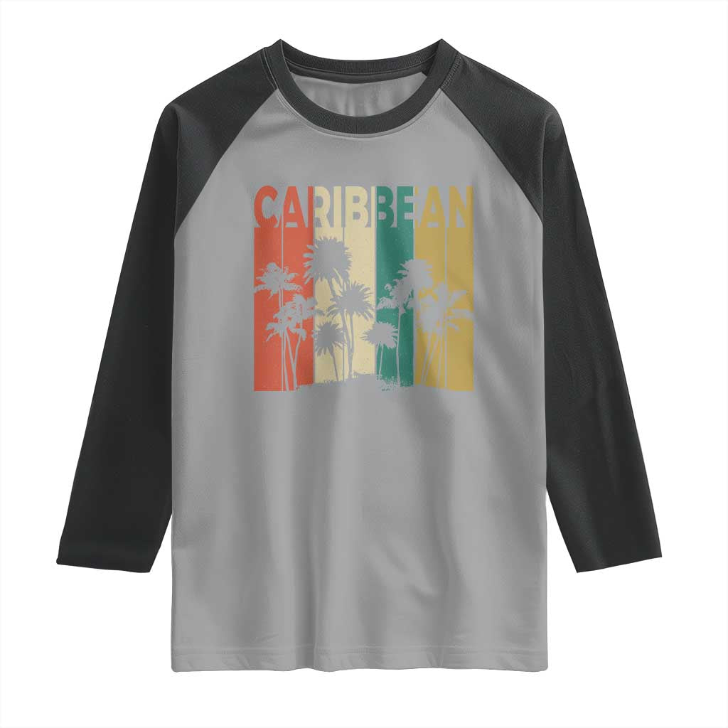 Funny Caribbean Vintage Palm Tree Sunset Summer Beach Vacation Raglan Shirt
