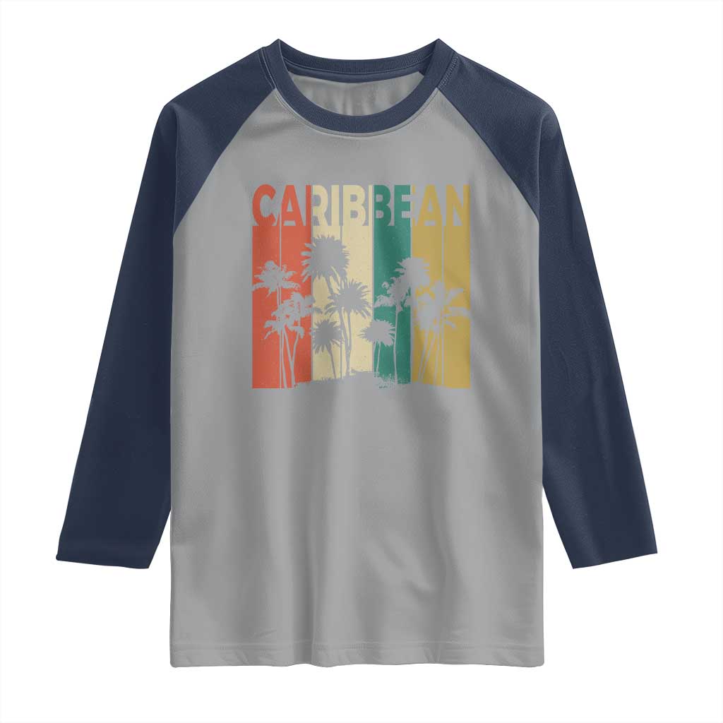 Funny Caribbean Vintage Palm Tree Sunset Summer Beach Vacation Raglan Shirt