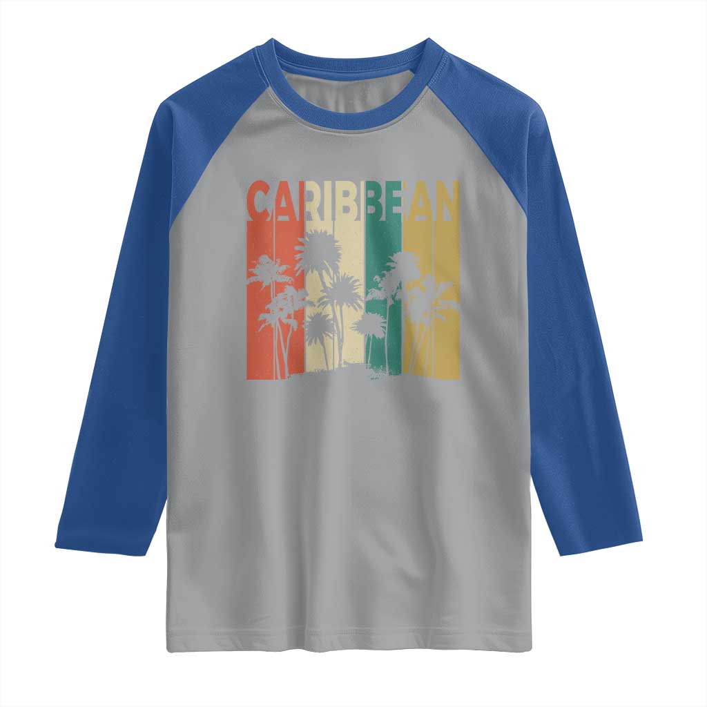 Funny Caribbean Vintage Palm Tree Sunset Summer Beach Vacation Raglan Shirt