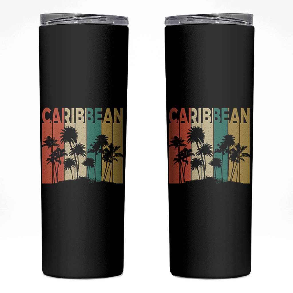 Funny Caribbean Vintage Palm Tree Sunset Summer Beach Vacation Skinny Tumbler