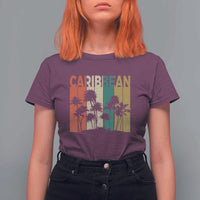 Funny Caribbean Vintage Palm Tree Sunset Summer Beach Vacation T Shirt For Women
