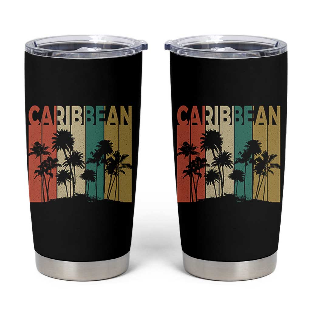 Funny Caribbean Vintage Palm Tree Sunset Summer Beach Vacation Tumbler Cup