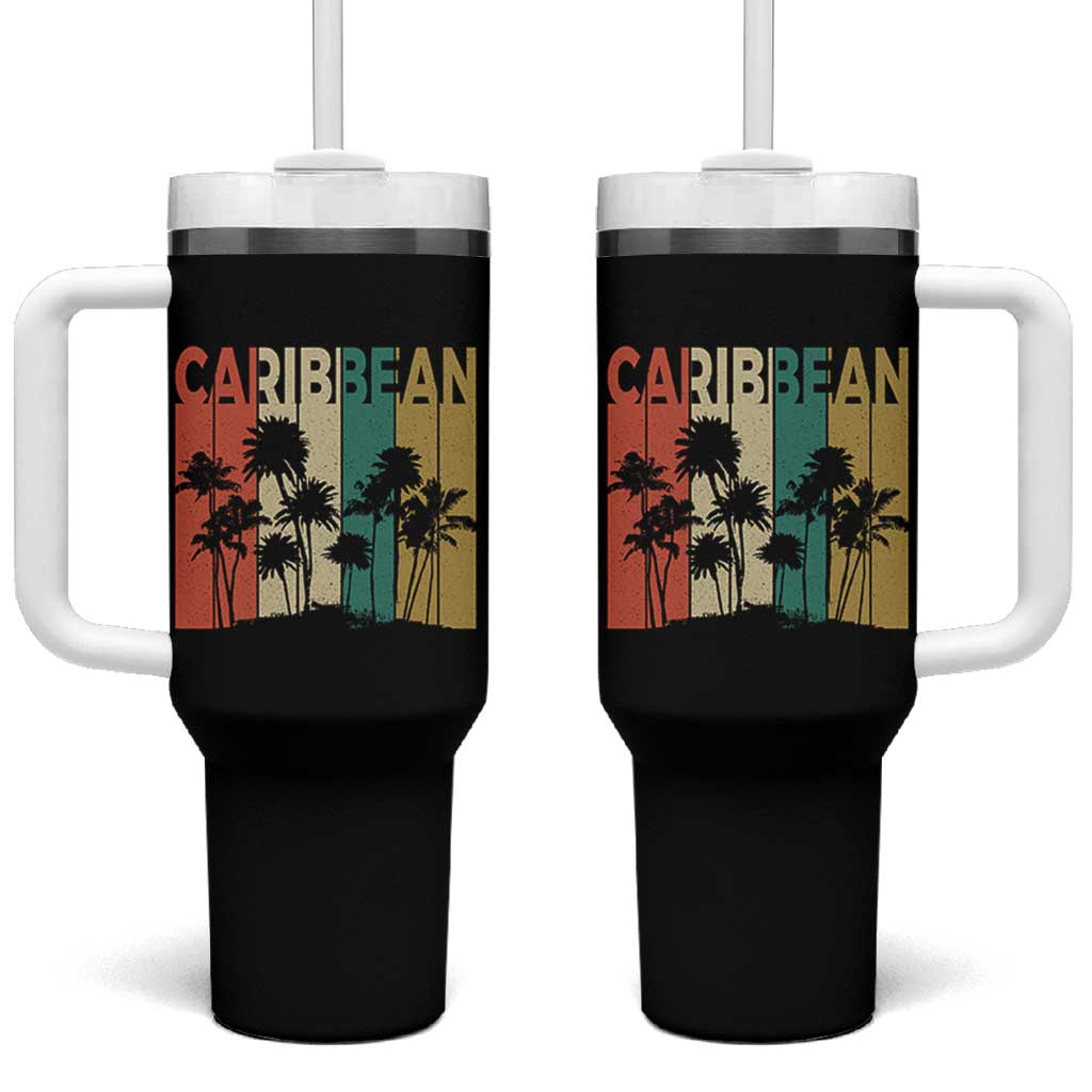Funny Caribbean Vintage Palm Tree Sunset Summer Beach Vacation Tumbler With Handle