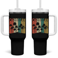 Funny Caribbean Vintage Palm Tree Sunset Summer Beach Vacation Tumbler With Handle