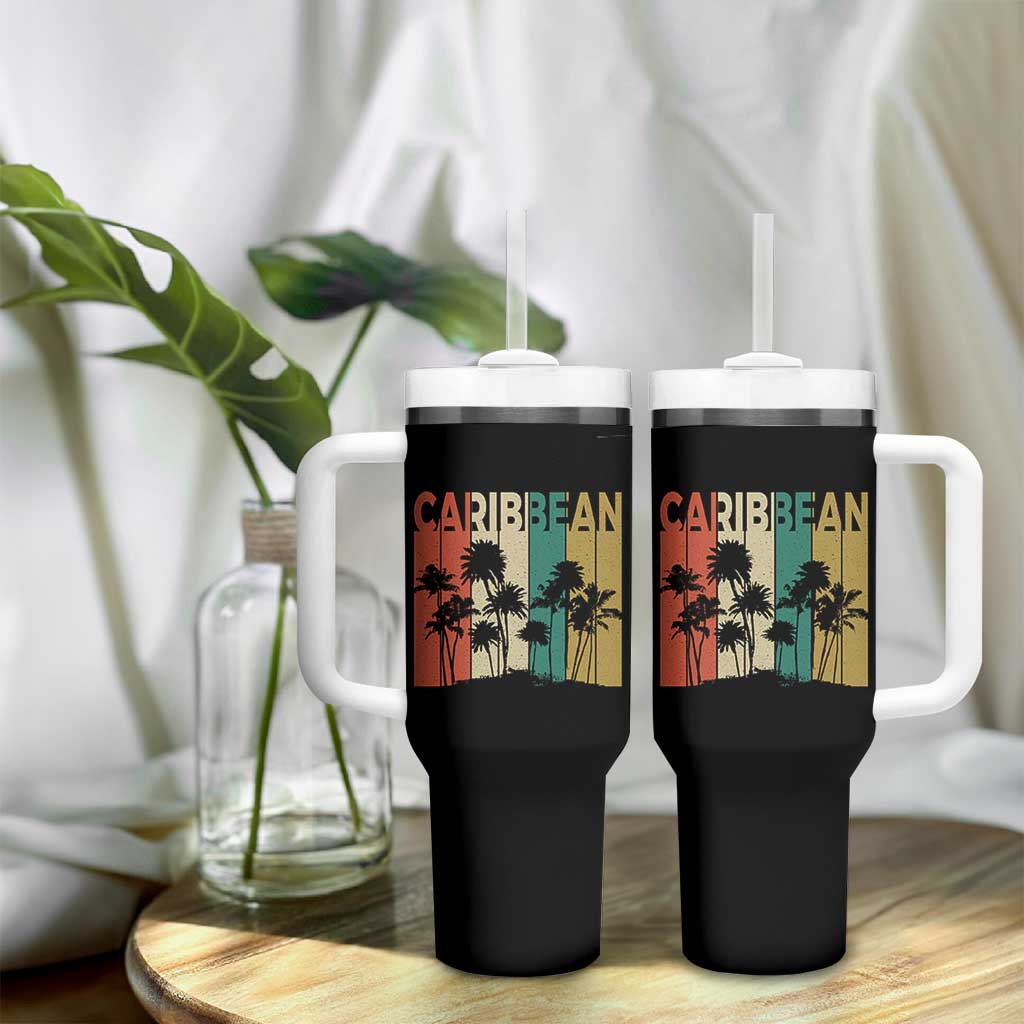 Funny Caribbean Vintage Palm Tree Sunset Summer Beach Vacation Tumbler With Handle
