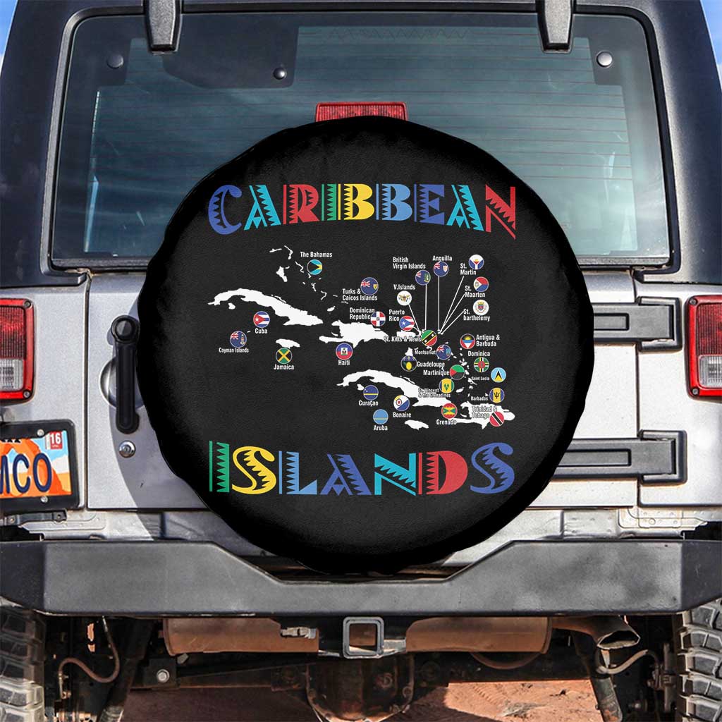 Caribbean Islands Spare Tire Cover Caribbean Sea Tour Map Flag - Wonder Print Shop