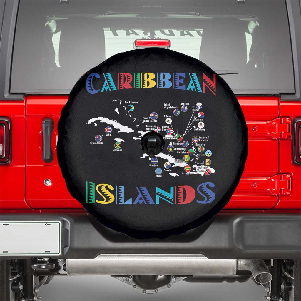 Caribbean Islands Spare Tire Cover Caribbean Sea Tour Map Flag - Wonder Print Shop
