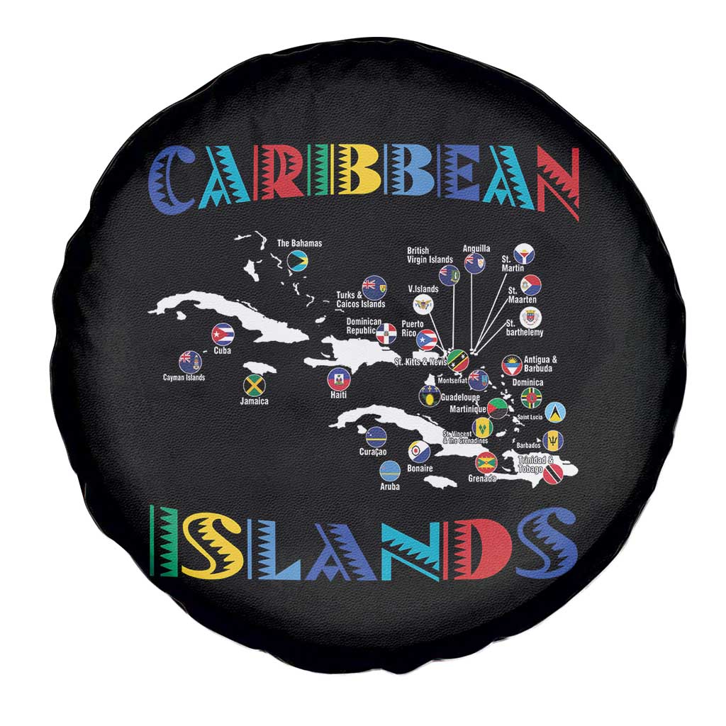 Caribbean Islands Spare Tire Cover Caribbean Sea Tour Map Flag - Wonder Print Shop