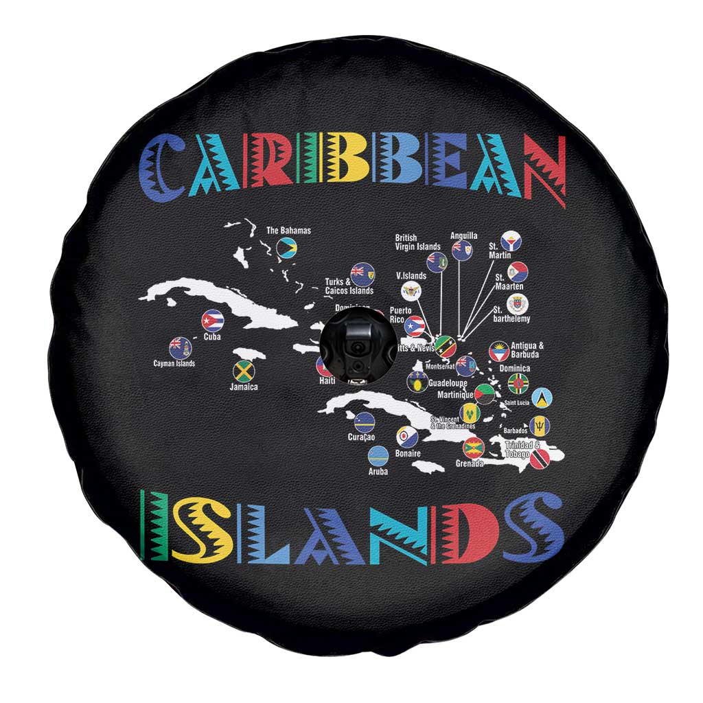 Caribbean Islands Spare Tire Cover Caribbean Sea Tour Map Flag - Wonder Print Shop