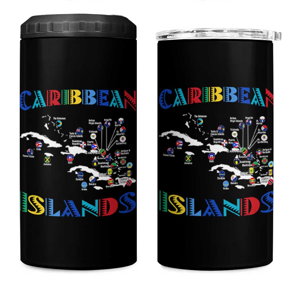 Caribbean Islands 4 in 1 Can Cooler Tumbler Caribbean Sea Tour Map Flag - Wonder Print Shop