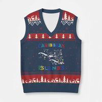 Caribbean Islands V-Neck Knit Sweater Vest Caribbean Sea Tour Map Flag - Wonder Print Shop