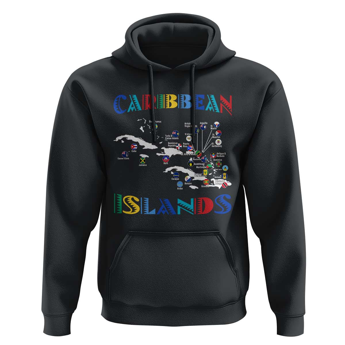 Caribbean Islands Hoodie Caribbean Sea Tour Map Flag - Wonder Print Shop