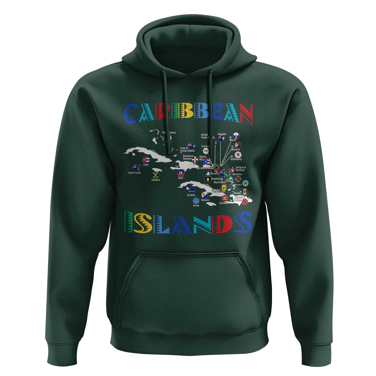 Caribbean Islands Hoodie Caribbean Sea Tour Map Flag - Wonder Print Shop