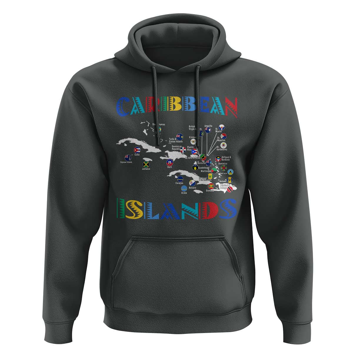 Caribbean Islands Hoodie Caribbean Sea Tour Map Flag - Wonder Print Shop