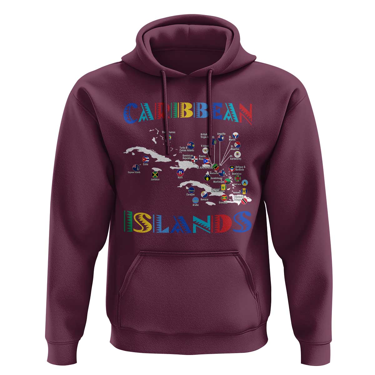 Caribbean Islands Hoodie Caribbean Sea Tour Map Flag - Wonder Print Shop