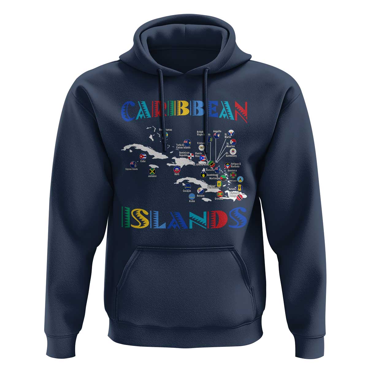 Caribbean Islands Hoodie Caribbean Sea Tour Map Flag - Wonder Print Shop