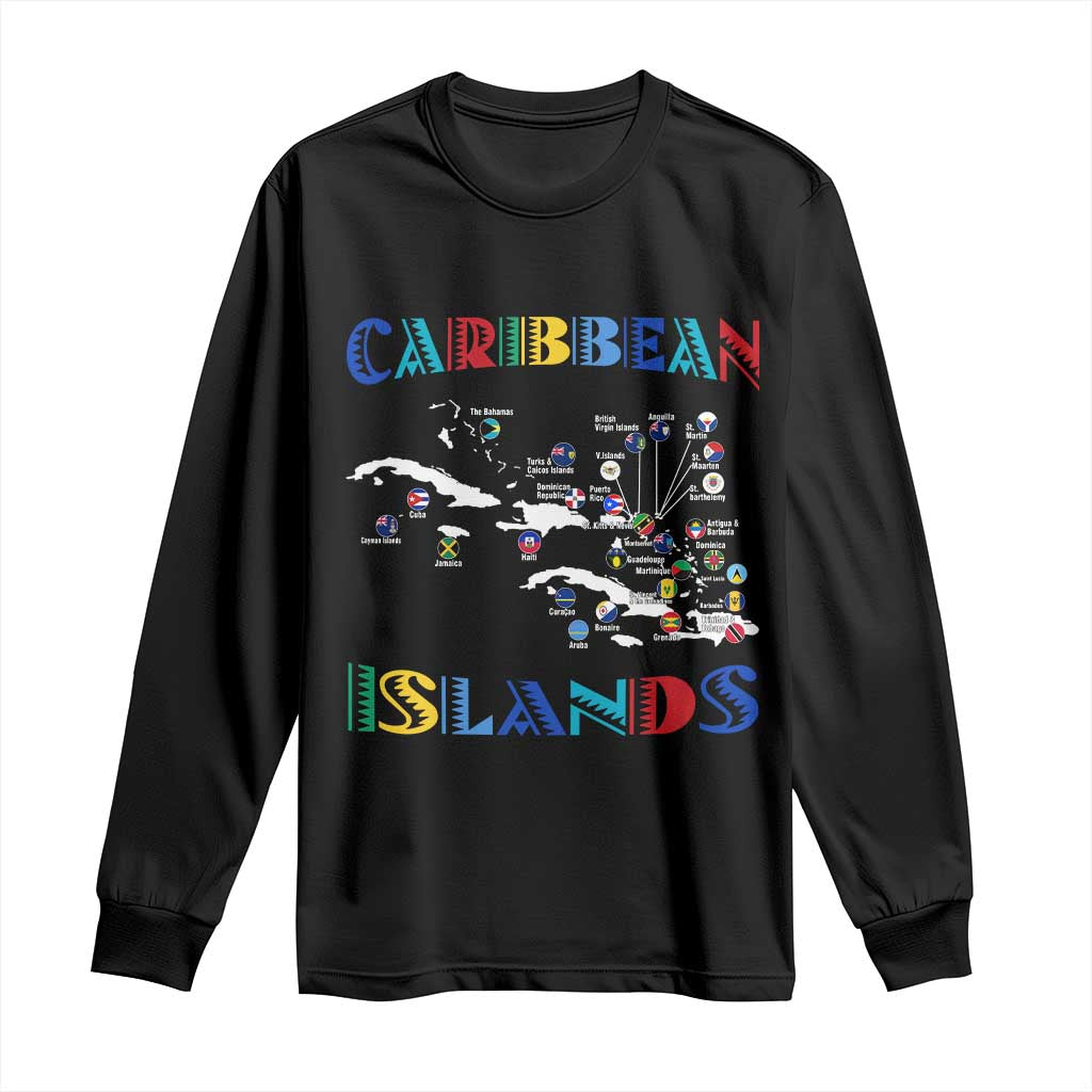 Caribbean Islands Long Sleeve Shirt Caribbean Sea Tour Map Flag - Wonder Print Shop