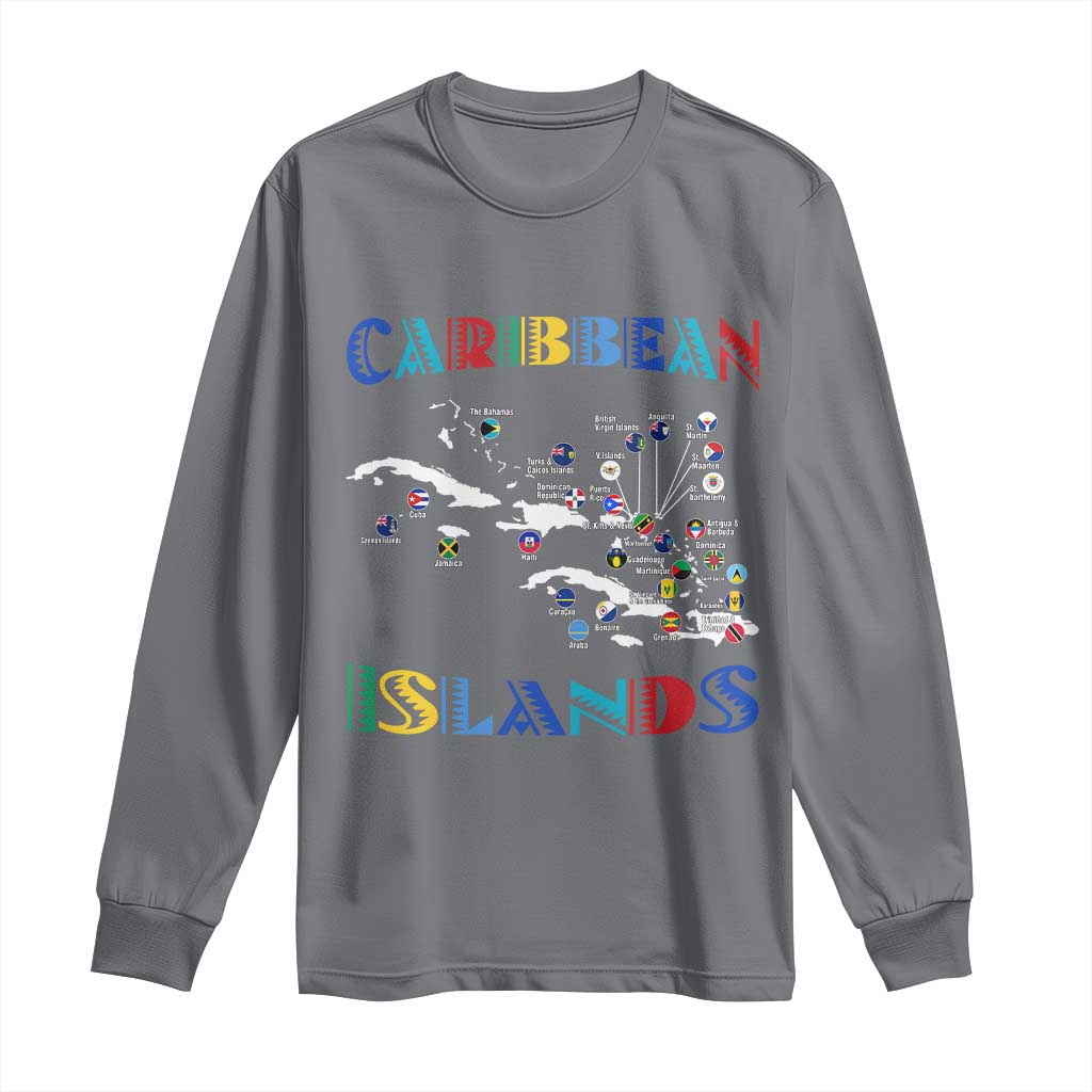 Caribbean Islands Long Sleeve Shirt Caribbean Sea Tour Map Flag - Wonder Print Shop
