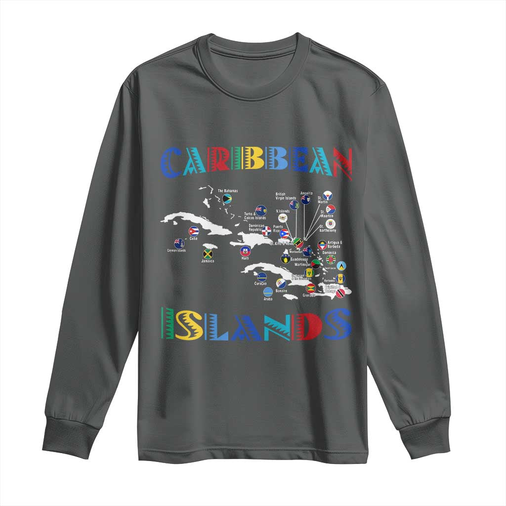 Caribbean Islands Long Sleeve Shirt Caribbean Sea Tour Map Flag - Wonder Print Shop