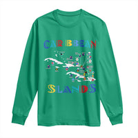 Caribbean Islands Long Sleeve Shirt Caribbean Sea Tour Map Flag - Wonder Print Shop