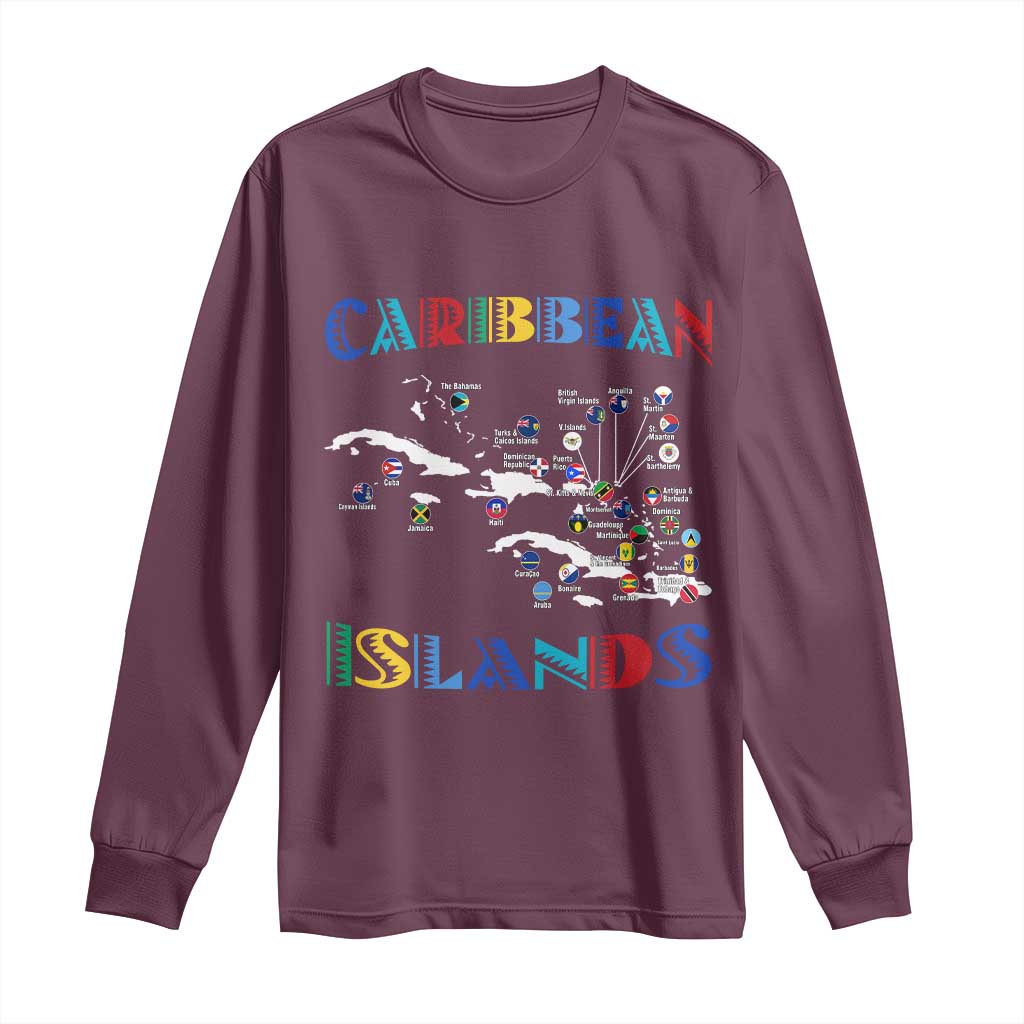 Caribbean Islands Long Sleeve Shirt Caribbean Sea Tour Map Flag - Wonder Print Shop