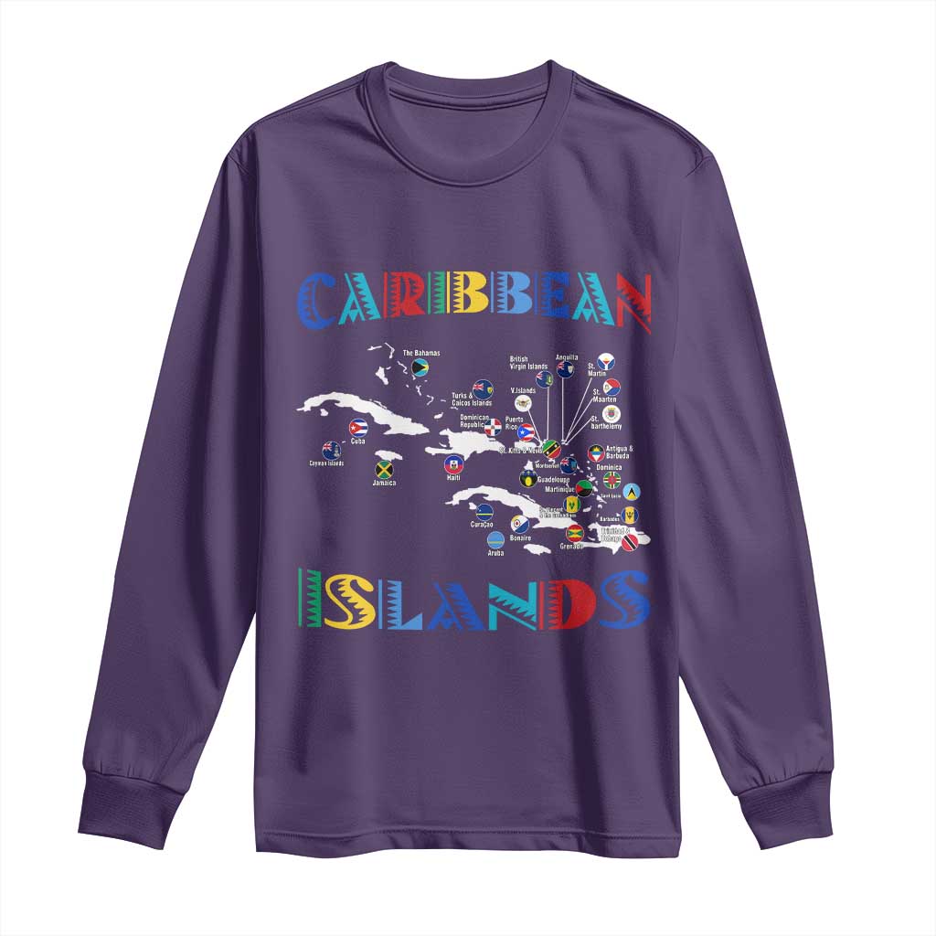 Caribbean Islands Long Sleeve Shirt Caribbean Sea Tour Map Flag - Wonder Print Shop