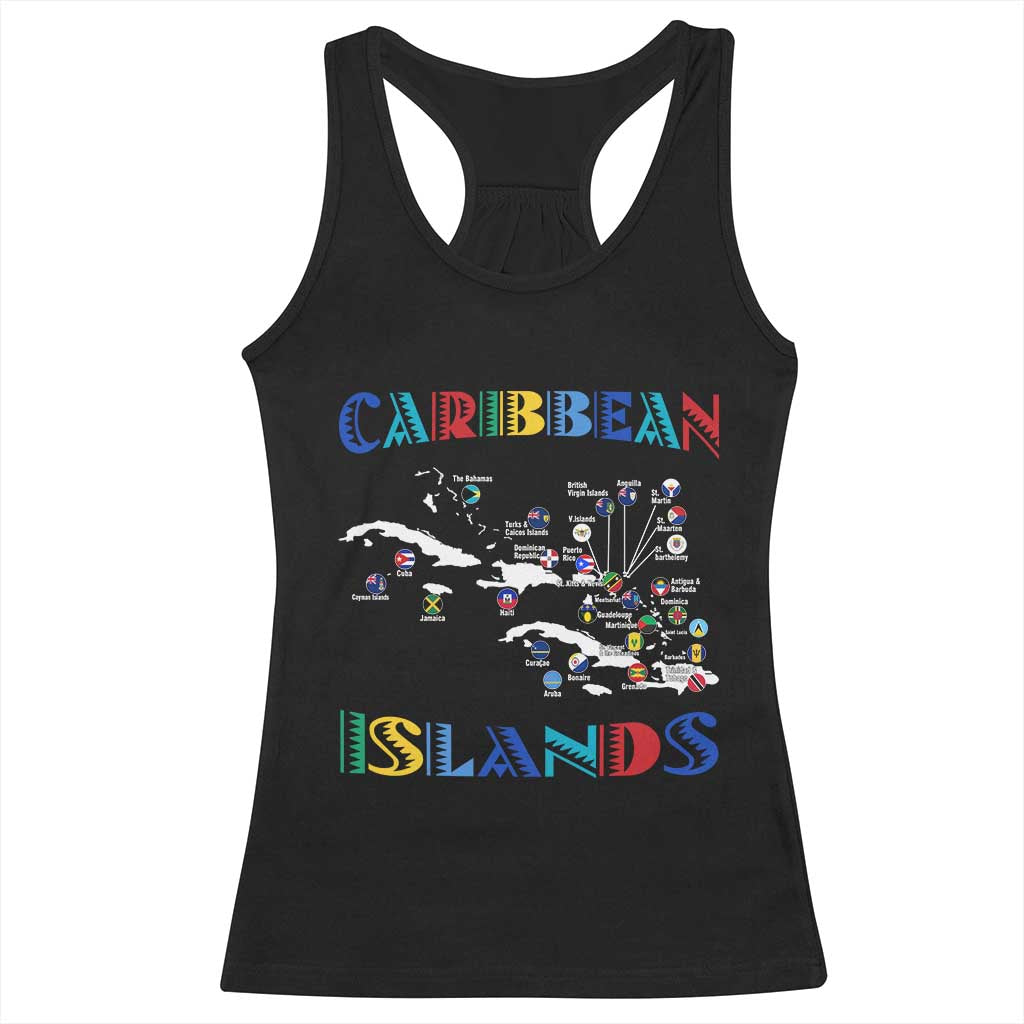 Caribbean Islands Racerback Tank Top Caribbean Sea Tour Map Flag - Wonder Print Shop