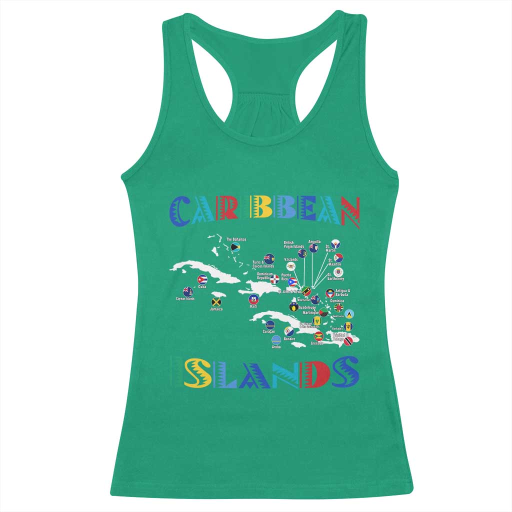 Caribbean Islands Racerback Tank Top Caribbean Sea Tour Map Flag - Wonder Print Shop