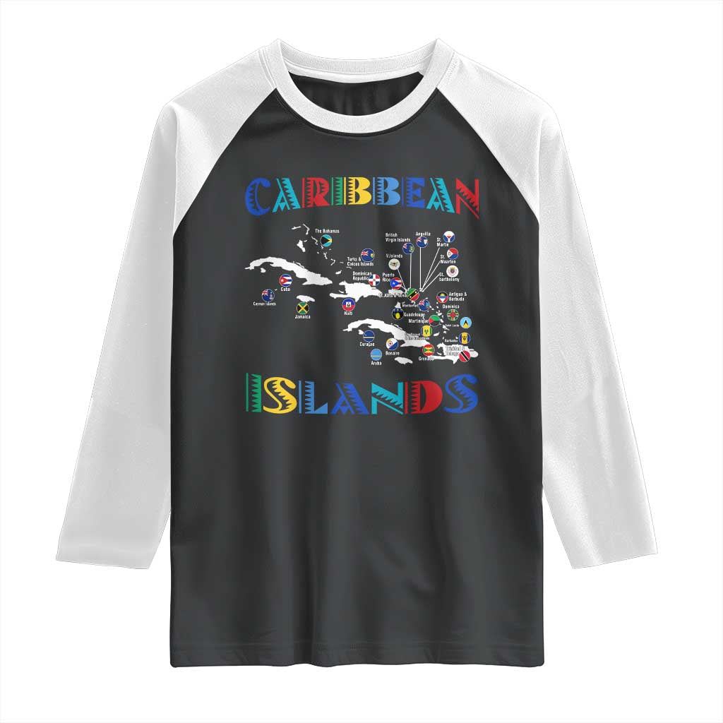 Caribbean Islands Raglan Shirt Caribbean Sea Tour Map Flag - Wonder Print Shop