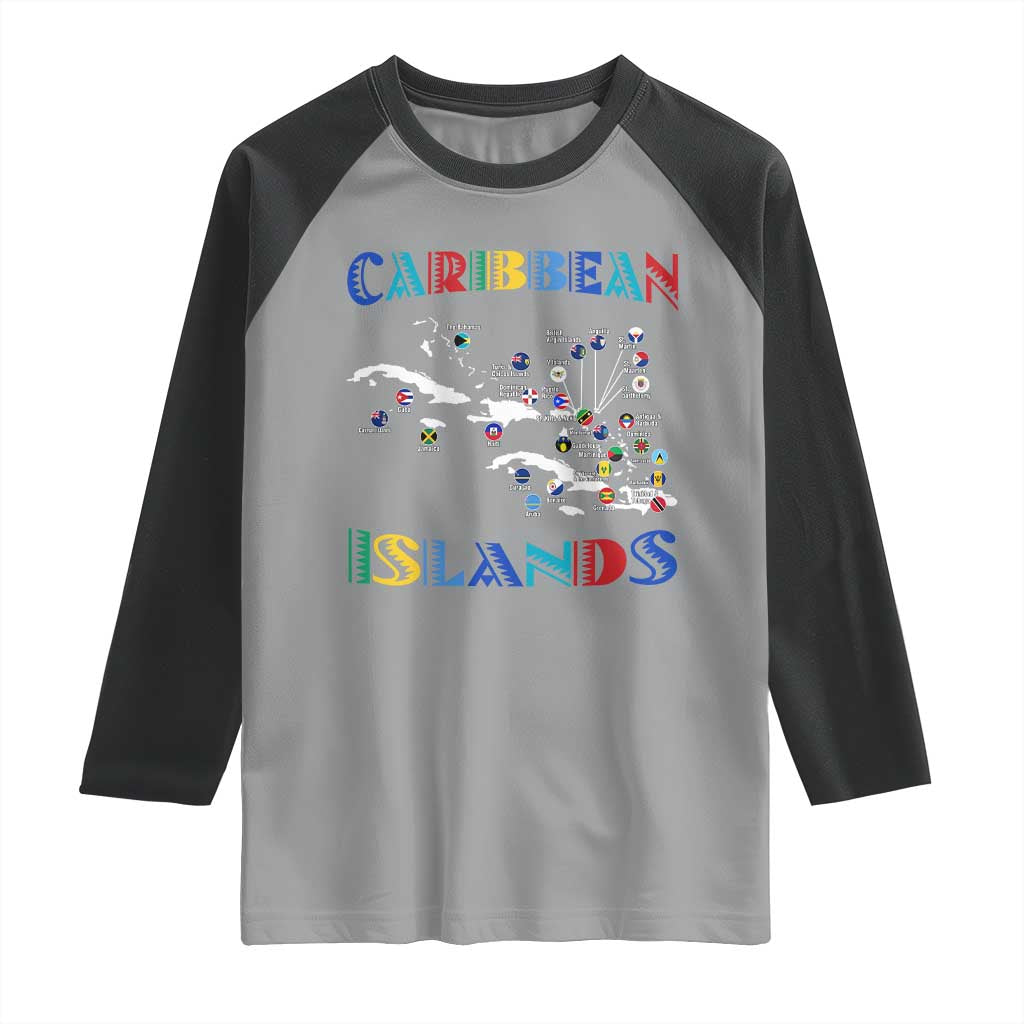 Caribbean Islands Raglan Shirt Caribbean Sea Tour Map Flag - Wonder Print Shop