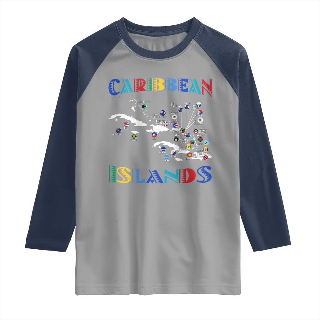 Caribbean Islands Raglan Shirt Caribbean Sea Tour Map Flag - Wonder Print Shop