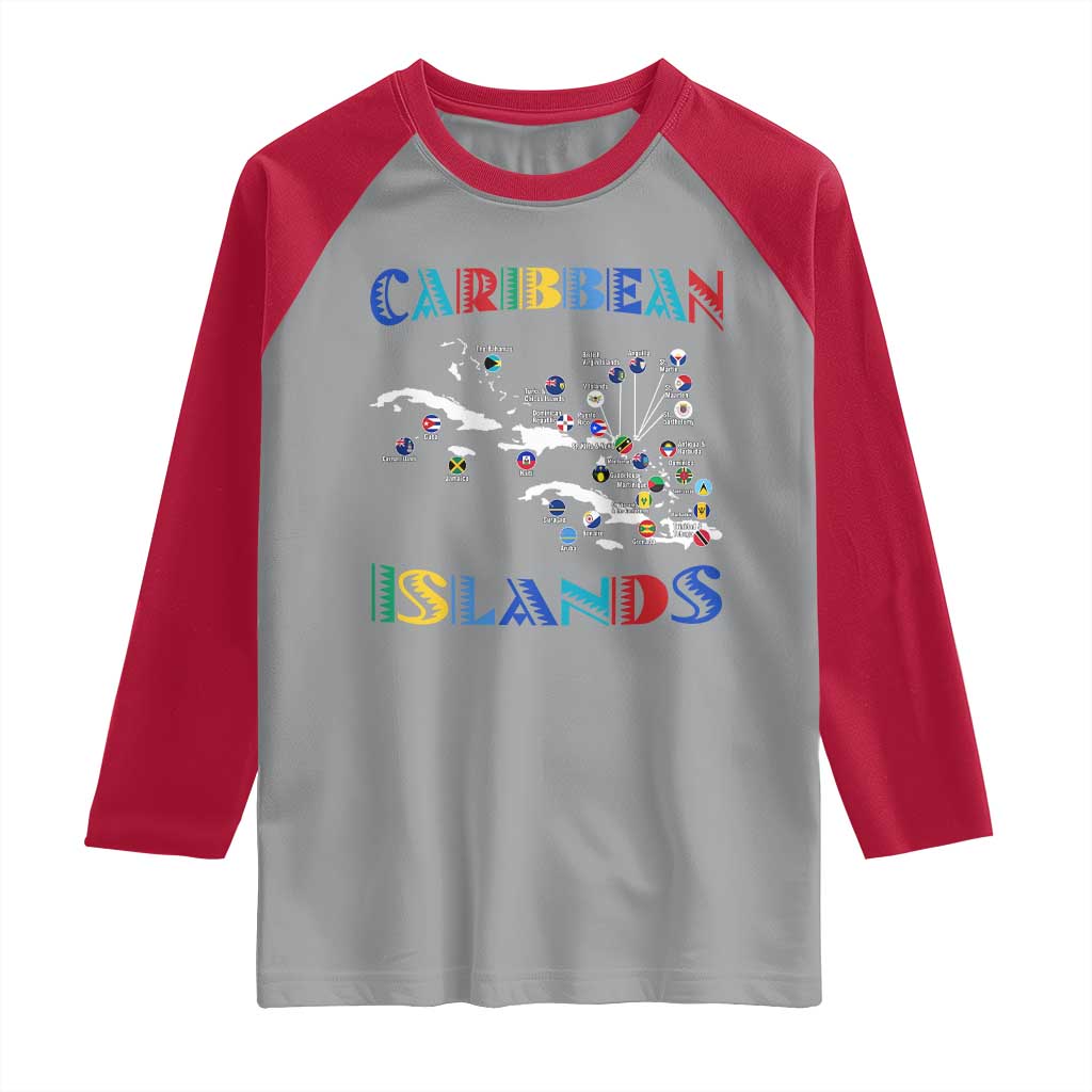 Caribbean Islands Raglan Shirt Caribbean Sea Tour Map Flag - Wonder Print Shop