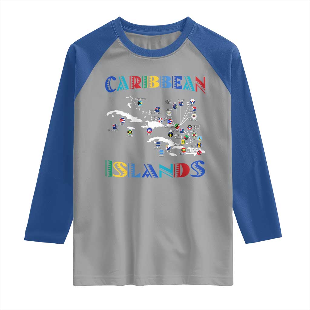 Caribbean Islands Raglan Shirt Caribbean Sea Tour Map Flag - Wonder Print Shop