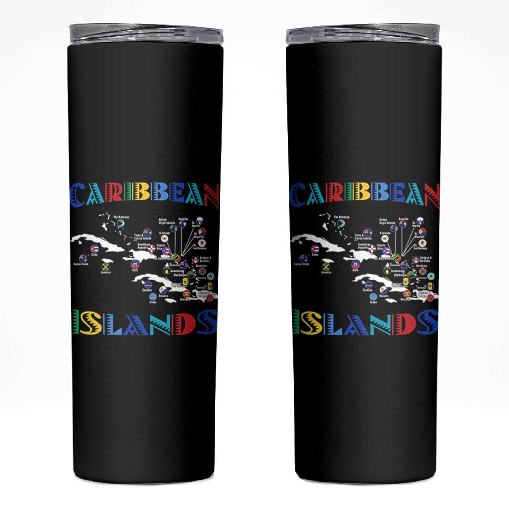 Caribbean Islands Skinny Tumbler Caribbean Sea Tour Map Flag - Wonder Print Shop