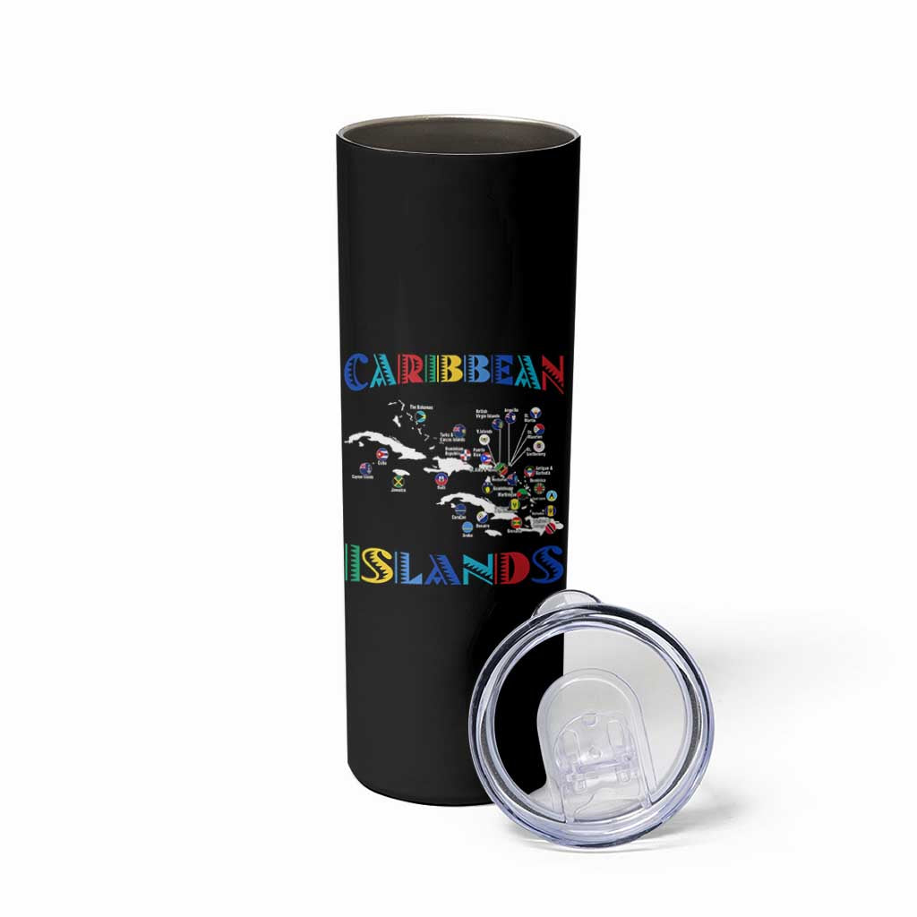 Caribbean Islands Skinny Tumbler Caribbean Sea Tour Map Flag - Wonder Print Shop
