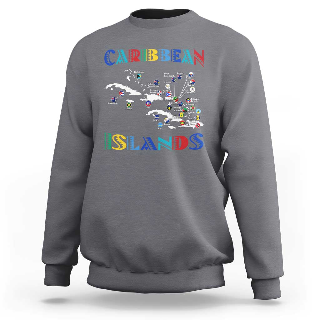 Caribbean Islands Sweatshirt Caribbean Sea Tour Map Flag - Wonder Print Shop