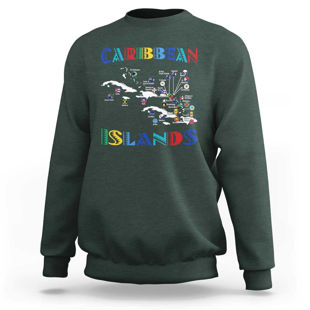 Caribbean Islands Sweatshirt Caribbean Sea Tour Map Flag - Wonder Print Shop